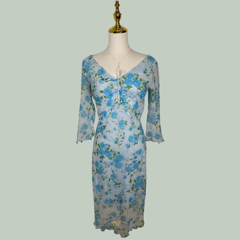 vintage‎ california grown blue floral ruffle dress cottagecore fairy whimsical